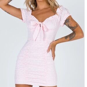Princess Polly Pink Daisy Floral Ruched Milkmaid Mini Dress Size 8 US